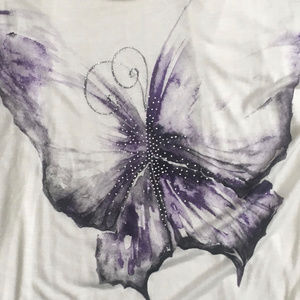 NWT Long White Tee with Purple Butterfly